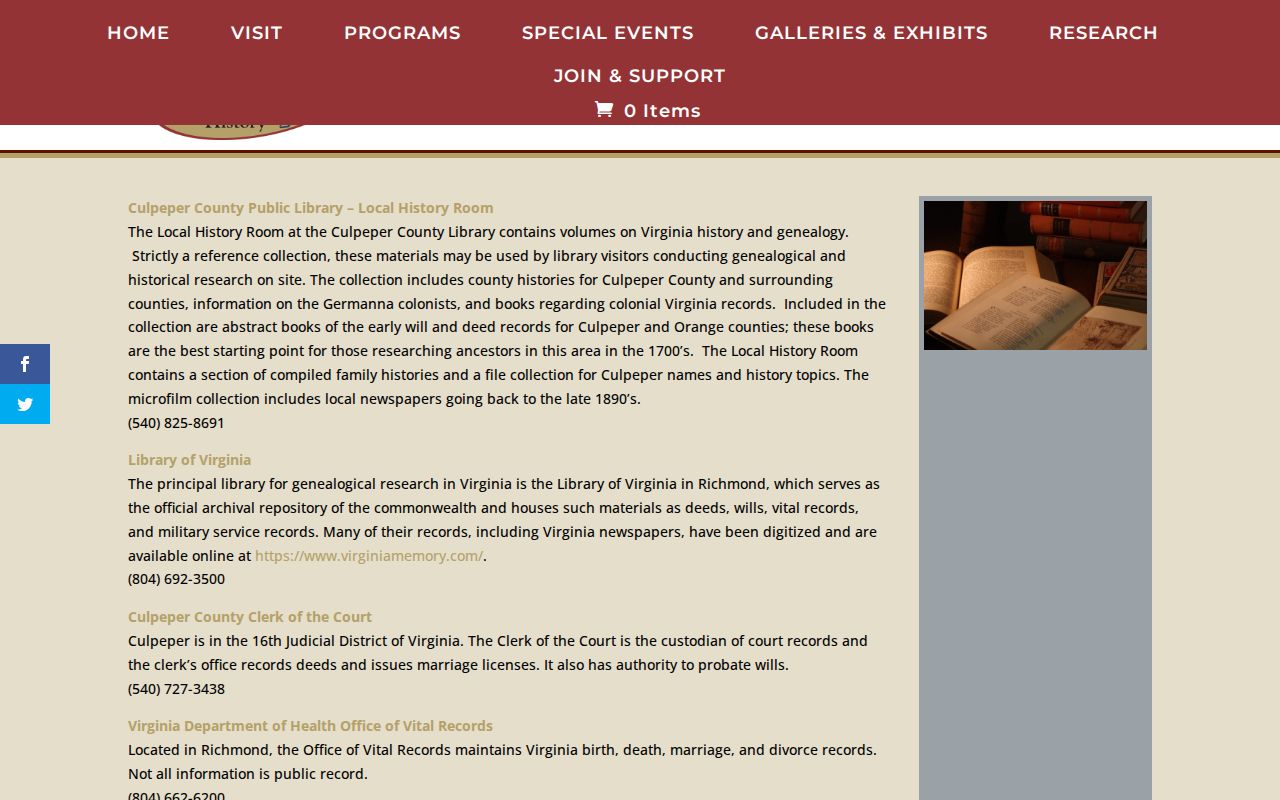 Culpeper city directory history resources at the Museum of Culpeper History